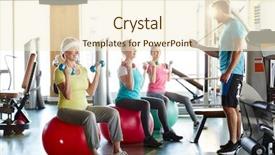  Presentation with women - PPT theme having dumbbels while sitting on fitball background and a cream colored foreground