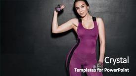  Presentation with black woman - Theme with dumbell - portrait of a young smiling background and a dark gray colored foreground