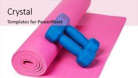  Presentation with dumbell - PPT theme enhanced with dumbell - yoga mat and dumbbells isolated background and a coral colored foreground
