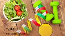  Presentation with tape measure - Presentation theme with dumbells tape measure and healthy background and a coral colored foreground