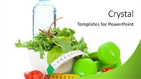  Presentation with tape measure - Presentation design with dumbells tape measure and healthy background and a white colored foreground