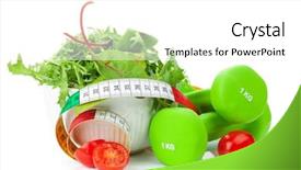  Presentation with kids health food - PPT layouts enhanced with dumbells tape measure and healthy background and a white colored foreground