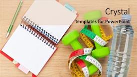  Presentation with health and fitness - Presentation theme featuring dumbells tape measure and notepad background and a lemonade colored foreground
