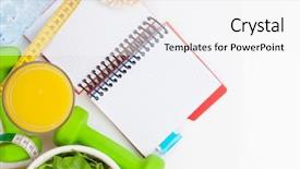  Presentation with tape measure - PPT theme enhanced with dumbells tape measure healthy food background and a white colored foreground