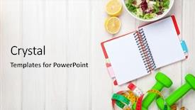  Presentation with tape measure - Slides having dumbells tape measure healthy food background and a white colored foreground