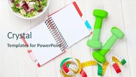  Presentation with kids health food - Amazing presentation having dumbells tape measure healthy food backdrop and a  colored foreground