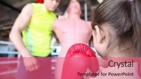  Presentation with boxing ring - PPT theme featuring coach and dummy in boxing background and a  colored foreground
