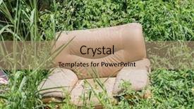  Presentation with abandoned - PPT theme consisting of sofa abandoned in the grass background and a coral colored foreground