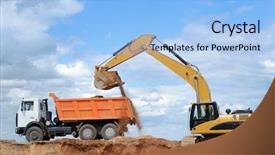  Presentation with tipper truck - Presentation theme enhanced with dump truck - excavator loading sand in rear-end background and a light blue colored foreground