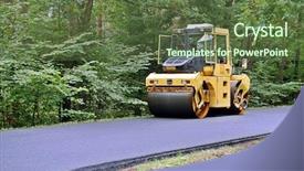  Presentation with forest road - Presentation theme enhanced with dump truck - road roller in the forest background and a tawny brown colored foreground
