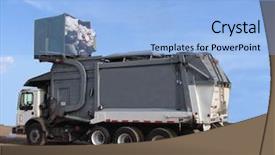  Presentation with dump truck - Beautiful PPT theme featuring dump truck - special car on scrapyard backdrop and a light blue colored foreground