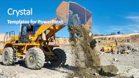  Presentation with dump truck - Colorful PPT theme enhanced with dump truck - wheel loader excavator at granite backdrop and a teal colored foreground