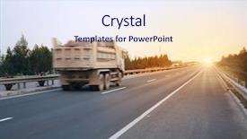  Presentation with dump truck - Presentation theme featuring dump truck at sunset background and a sky blue colored foreground