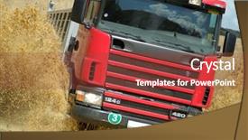  Presentation with dump truck - Presentation theme featuring dump truck driving through muddy background and a tawny brown colored foreground