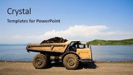  Presentation with dump truck - Slides featuring dump truck on a background background and a light blue colored foreground