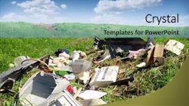  Presentation with landfill - Colorful PPT layouts enhanced with dump yard - garbage in landfill backdrop and a light blue colored foreground