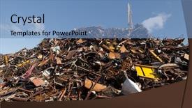  Presentation with scrap metal - Slide deck enhanced with dump yard - scrap metal heap background and a teal colored foreground