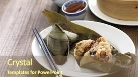  Presentation with food dimsum - PPT layouts featuring dumpling dragon boat festival food background and a violet colored foreground