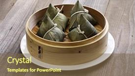  Presentation with food dimsum - Theme having dumpling dragon boat festival food background and a tawny brown colored foreground