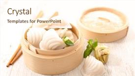  Presentation with dumpling - Slides consisting of dumpling food background and a cream colored foreground