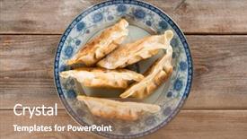  Presentation with food dimsum - Presentation featuring dumpling on plate chinese food background and a coral colored foreground