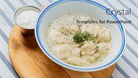  Presentation with dumpling - PPT theme consisting of dumpling-with-broth-and-sour background and a light blue colored foreground