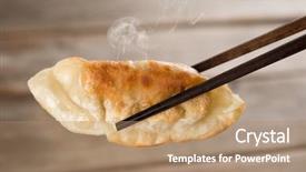  Presentation with food dimsum - Audience pleasing slide set consisting of dumpling with chopsticks chinese food backdrop and a coral colored foreground