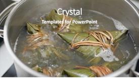  Presentation with dumpling - Presentation design consisting of dumplings - cook with bamboo sticky rice background and a violet colored foreground