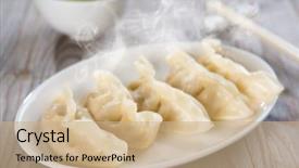  Presentation with chinese food - Slide deck with dumplings - fresh dumpling on plate chinese background and a coral colored foreground