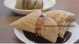  Presentation with soy sauce - Presentation with dumplings - pour soy sauce into rice background and a coral colored foreground