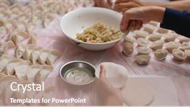  Presentation with lunar new year - Colorful presentation theme enhanced with dumplings at home for lunar backdrop and a  colored foreground