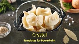  Presentation with food dimsum - PPT layouts having dumplings jiaozi dimsum momo background and a tawny brown colored foreground