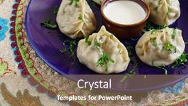  Presentation with asia traditional - Beautiful slide deck featuring dumplings manti - traditional meat dish of central asia turkey mongolia korea backdrop and a coral colored foreground