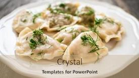  Presentation with noodles - Colorful presentation theme enhanced with dumplings-noodles-with-meat backdrop and a coral colored foreground