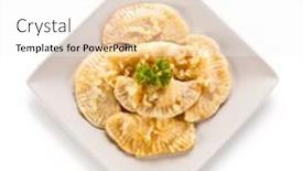  Presentation with white cheese - Audience pleasing PPT theme consisting of dumplings - stuffed cheese noodles on white background backdrop and a white colored foreground