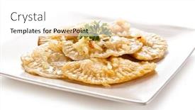  Presentation with white cheese - Colorful presentation design enhanced with dumplings - stuffed cheese noodles on white background backdrop and a white colored foreground