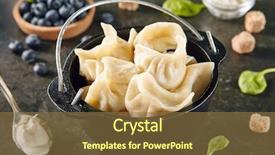  Presentation with food dimsum - Colorful slide deck enhanced with dumplings with blueberries berriesjiaozi dimsum backdrop and a coral colored foreground