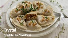  Presentation with popular - Audience pleasing slide set consisting of thymus - dumplings with buckwheat porridge backdrop and a coral colored foreground