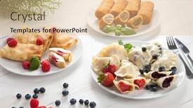  Presentation with blueberries - PPT theme having dumplings-with-strawberries-blueberries-pancakes background and a lemonade colored foreground