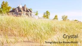  Presentation with erosion - Audience pleasing slide set consisting of dune grasses with beach house backdrop and a yellow colored foreground