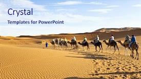  Presentation with camel caravan - Theme featuring dunes in the sahara desert background and a sky blue colored foreground