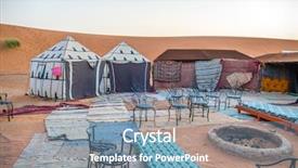  Presentation with camp - Presentation theme with dunes of erg chebbi morocco background and a seafoam green colored foreground