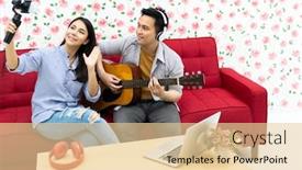  Presentation with influencer - Presentation design enhanced with duo-singer-do-vlog-live background and a lemonade colored foreground