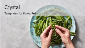  Presentation with green marble - Colorful slide deck enhanced with duotone - female hands open young pea backdrop and a light gray colored foreground