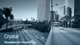  Presentation with downtown los angeles - Amazing PPT theme having duotone - freeway traffic in downtown los backdrop and a ocean colored foreground