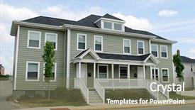  Presentation with housing - Presentation design featuring duplex apartment housing background and a violet colored foreground