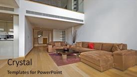  Presentation with living room - Presentation theme featuring plan living room with atrium background and a coral colored foreground