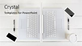  Presentation with top view of appetizing fresh - PPT theme enhanced with duplicate - top view of two laptop background and a white colored foreground