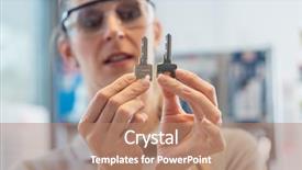  Presentation with key - Audience pleasing presentation theme consisting of duplicate - woman at key cutter shop backdrop and a coral colored foreground