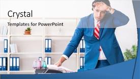  Presentation with employee of the year - PPT layouts featuring duplicity - young employee making copies background and a white colored foreground